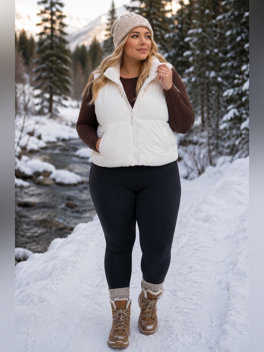 NWT All In Motion Puffer Vest Women's Plus Size 1X Reversible White Light Blue